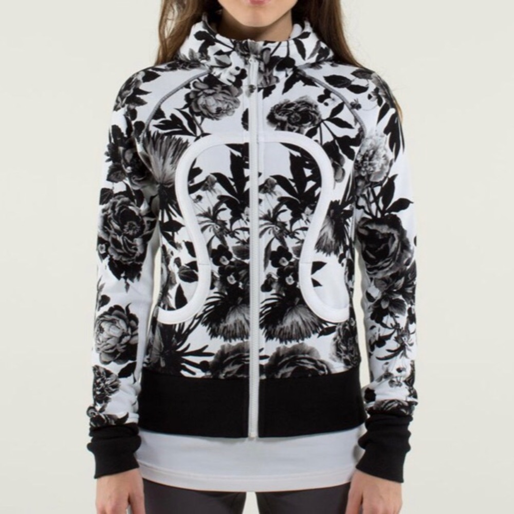 Lulu lemon scuba zip up black and white floral